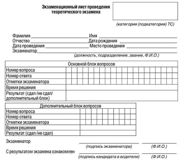 купить лист сдачи теоретического экзамена ПДД в Камень-на-Оби